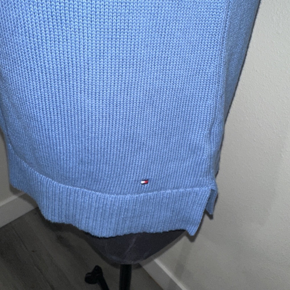 Tommy Hilfiger Womens Crochet Trim Sleeveless Blouse Size L Knit Blue - Picture 4 of 12